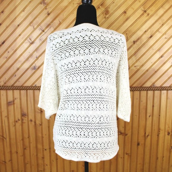 La Chapelle Sport Sweater White Silver Sequins Open Knit Large High Low CA136 - Picture 4 of 11